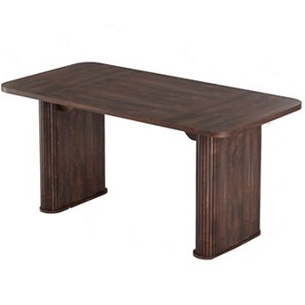 Spacious 62" Modern Dining Table for 6-8 People, Rectangular Wood Tabletop with Sturdy Pedestal Legs
