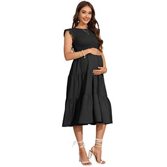 Womens Summer Dresses Smocked Ruffle Sleeve Dress Flowy A Line Beach Midi Sundress