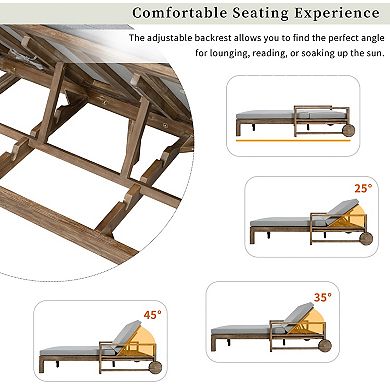 Eazegath Outdoor Solid Wood 4-Position Sunbed Daybed Double Lounge Chair with Cushions