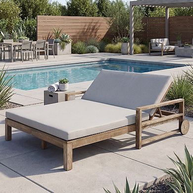 Eazegath Outdoor Solid Wood 4-Position Sunbed Daybed Double Lounge Chair with Cushions