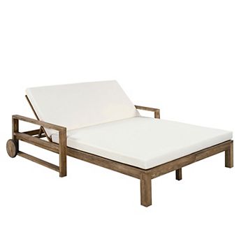 Eazegath Outdoor Solid Wood 4-Position Sunbed Daybed Double Lounge Chair with Cushions