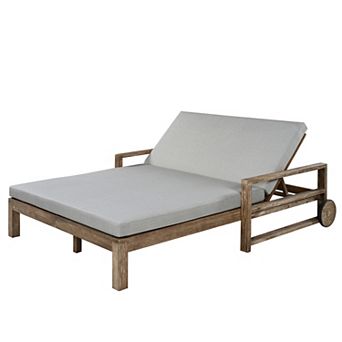 Eazegath Outdoor Solid Wood 4-Position Sunbed Daybed Double Lounge Chair with Cushions