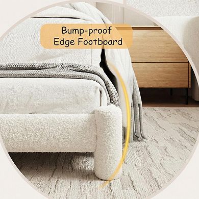 Bed Frame, Upholstered Cloud Bed Platform with 4 Round Sturdy Legs, Wooden Slats Support