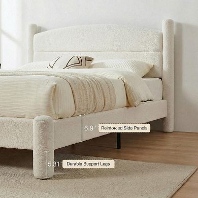 Bed Frame, Upholstered Cloud Bed Platform with 4 Round Sturdy Legs, Wooden Slats Support
