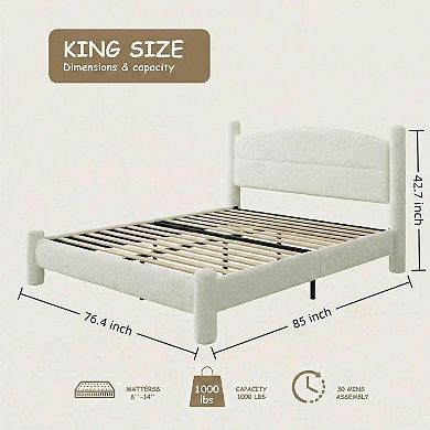 Bed Frame, Upholstered Cloud Bed Platform with 4 Round Sturdy Legs, Wooden Slats Support