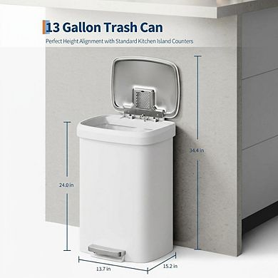 Step-On Kitchen Trash Can, Soft-Close Lid, Liner Rim, Rear Handle, Large Garbage Container