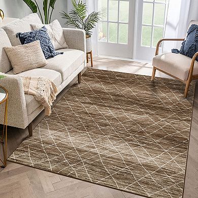 Area Rugs for Living Room Machine Washable Rug Distressed Indoor Carpet Neutral Modern Rug