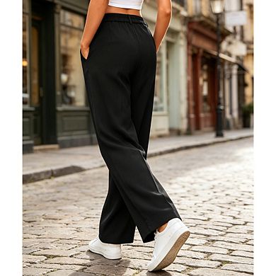 Women Chic Wide-Leg Pants with Elastic Back Waist