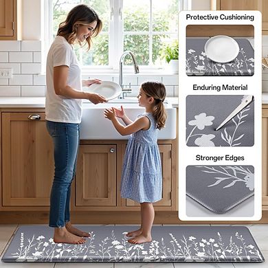 Cushioned Anti Fatigue Kitchen Mat Set Non Slip Water Resistant Floor Rugs