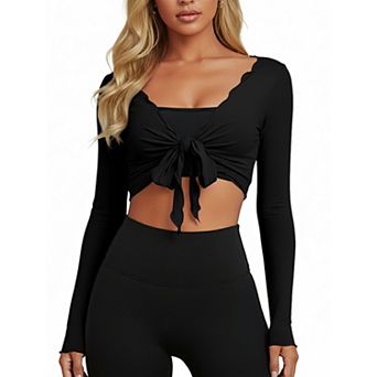 Women's Tie Front Shrug Slim Long Sleeve Ruched Cardigan