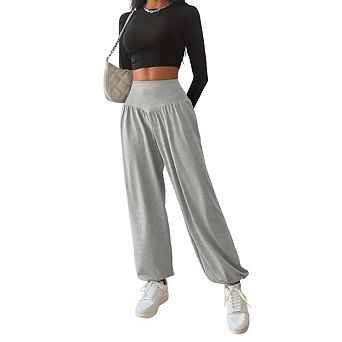 High Waist Baggy Sweatpants Wide Leg Lounge Pants with Cuffed Ankles Casual Comfy Athletic Pants