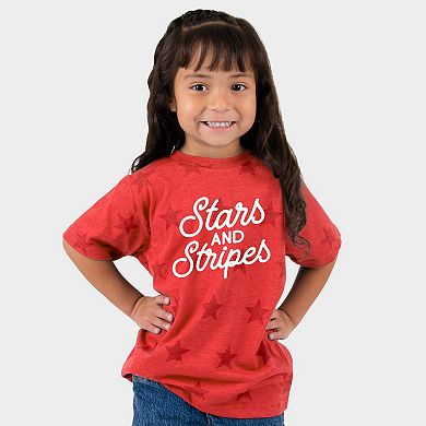 Stars and Stripes Slanted Cursive Puff Print - Toddler Short Sleeve Star Tee