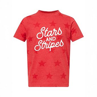 Stars and Stripes Slanted Cursive Puff Print - Toddler Short Sleeve Star Tee
