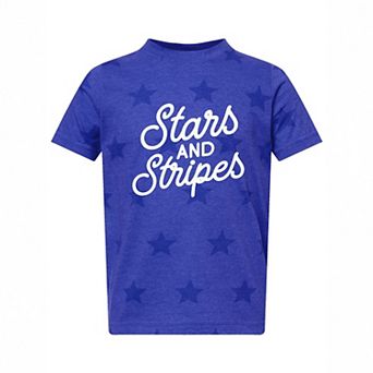 Stars and Stripes Slanted Cursive Puff Print - Toddler Short Sleeve Star Tee