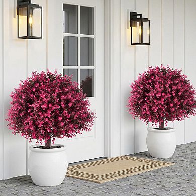 2-Pack 24" Artificial Eucalyptus Shrubs,UV Resistant Faux Greenery with Stakes for Outdoor Decor