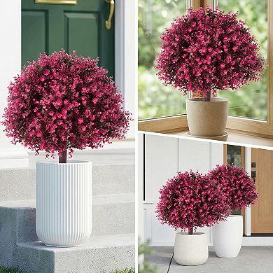 2-Pack 24" Artificial Eucalyptus Shrubs,UV Resistant Faux Greenery with Stakes for Outdoor Decor
