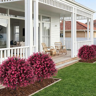 2-Pack 24" Artificial Eucalyptus Shrubs,UV Resistant Faux Greenery with Stakes for Outdoor Decor
