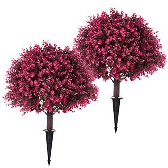 2-Pack 24" Artificial Eucalyptus Shrubs,UV Resistant Faux Greenery with Stakes for Outdoor Decor