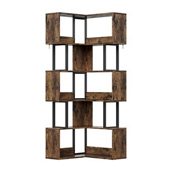 Large Corner Bookshelf, Tall Metal Wooden Rack 6 tier