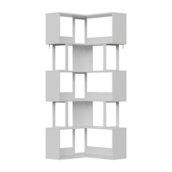 Large Corner Bookshelf, Tall Metal Wooden Rack 6 tier