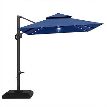 10ft Large Cantilever Patio Umbrella，Heavy Duty Outdoor Umbrella with 360-Degree Rotation for Deck