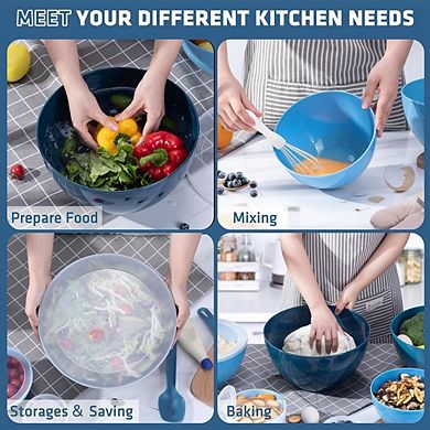 14 Piece Plastic Nesting Bowls with Lids Microwave & Dishwasher Safe