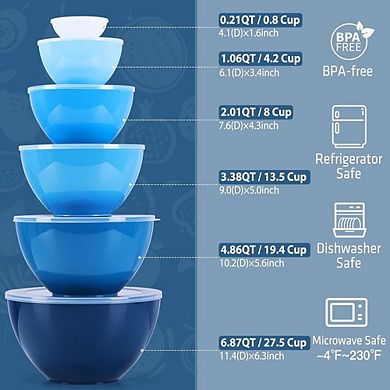 14 Piece Plastic Nesting Bowls with Lids Microwave & Dishwasher Safe
