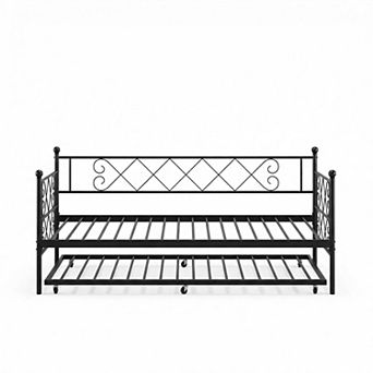 Heart-Shaped Headboard Twin Metal Daybed with Trundle, for Living Room, Bedroom, Guest Room