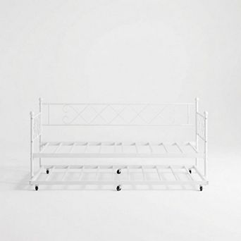 Heart-Shaped Headboard Twin Metal Daybed with Trundle, for Living Room, Bedroom, Guest Room