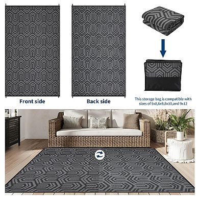 Modern Outdoor Plastic Mat, Geometric Striped Rug, Easy Care Portable Low Pile Carpet