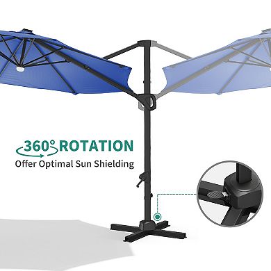 10Ft Large Patio Market Umbrella with Base 360-Degree Rotation,8 Ribs,Hand Crank and Ventilation