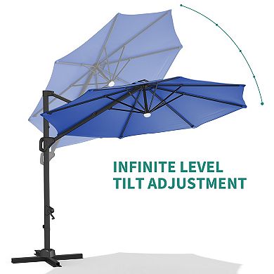 10Ft Large Patio Market Umbrella with Base 360-Degree Rotation,8 Ribs,Hand Crank and Ventilation