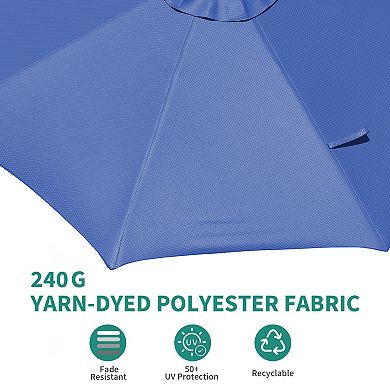 10Ft Large Patio Market Umbrella with Base 360-Degree Rotation,8 Ribs,Hand Crank and Ventilation