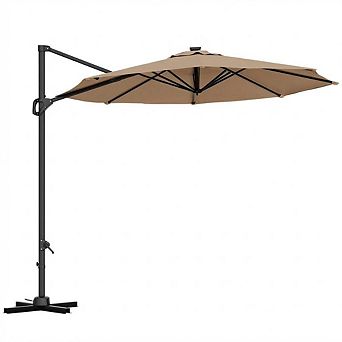 10Ft Large Patio Market Umbrella with Base 360-Degree Rotation,8 Ribs,Hand Crank and Ventilation