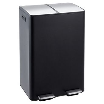 Large Capacity Dual Compartment Kitchen Trash Can, Stainless Steel, Removable Buckets