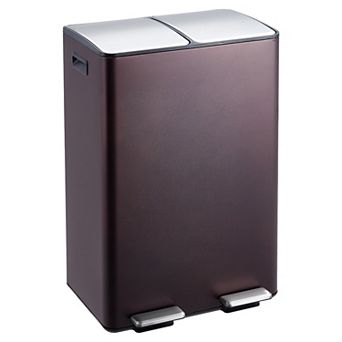 Large Capacity Dual Compartment Kitchen Trash Can, Stainless Steel, Removable Buckets