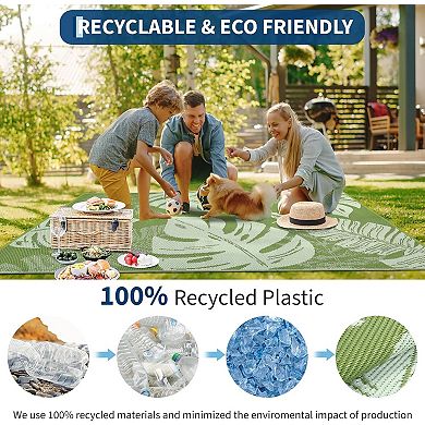 Outdoor Rug Waterproof Patio Rugs Modern Leaf Print Reversible Mat