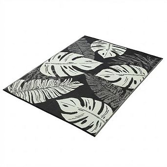 Outdoor Rug Waterproof Patio Rugs Modern Leaf Print Reversible Mat