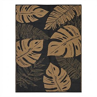 Outdoor Rug Waterproof Patio Rugs Modern Leaf Print Reversible Mat