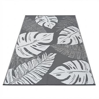 Outdoor Rug Waterproof Patio Rugs Modern Leaf Print Reversible Mat