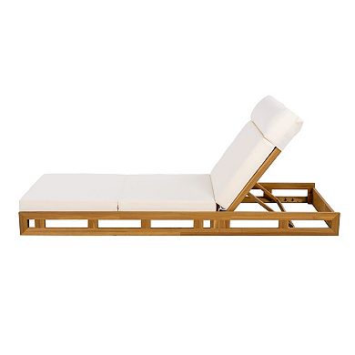 Eazegath Outdoor Wood Adjustable Chaise Lounge Chair with 3-Fold 4'' Thick Cushion and Headrest