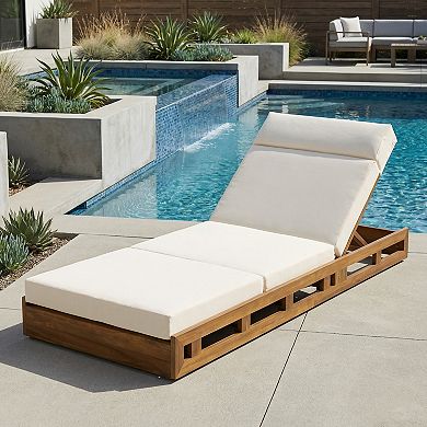 Eazegath Outdoor Wood Adjustable Chaise Lounge Chair with 3-Fold 4'' Thick Cushion and Headrest
