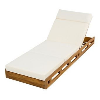 Eazegath Outdoor Wood Adjustable Chaise Lounge Chair with 3-Fold 4'' Thick Cushion and Headrest