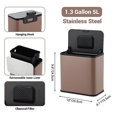 1.3 Gallon/5L Slim Stainless Steel Trash Can with Lid
