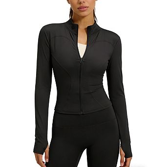 Women’s Full-Zip Cropped Workout Jacket Slim Fit Long Sleeve Athletic Top Soft Yoga Jacket