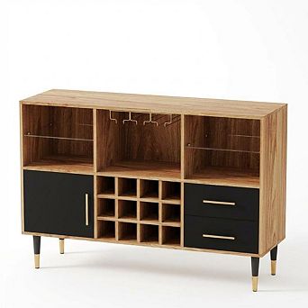 47 in Wine Cabinet, Coffee Bar Station with LED Lights,Charging Station, Wine Rack, Storage Drawers
