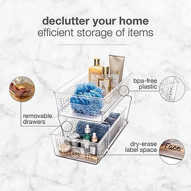 2-Tier Under Cabinet Pull-Out Organizer, Clear Adjustable Storage Drawers