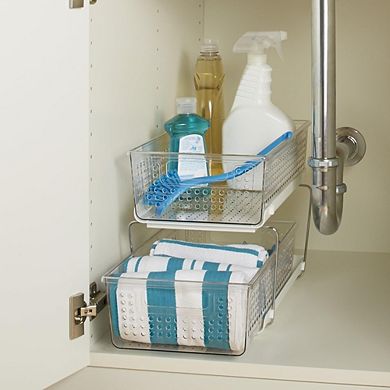 2-Tier Under Cabinet Pull-Out Organizer, Clear Adjustable Storage Drawers