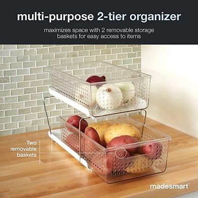 2-Tier Under Cabinet Pull-Out Organizer, Clear Adjustable Storage Drawers