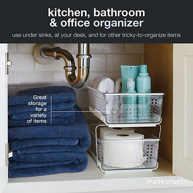 2-Tier Under Cabinet Pull-Out Organizer, Clear Adjustable Storage Drawers